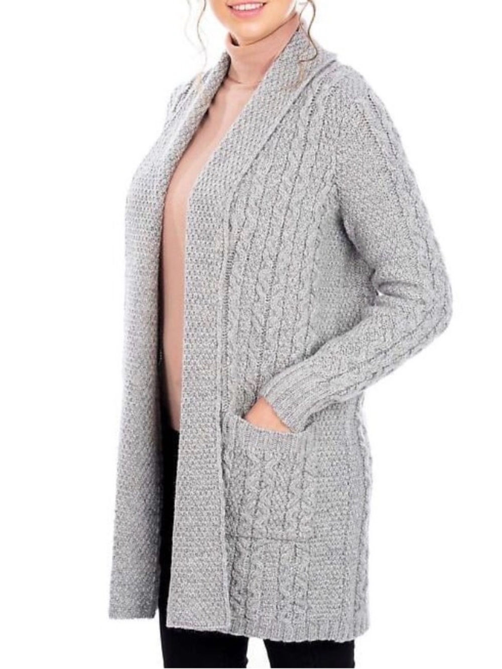 Aran Crafts Irish Cardigan 100% Merino Wool Aran Knit Open Face L